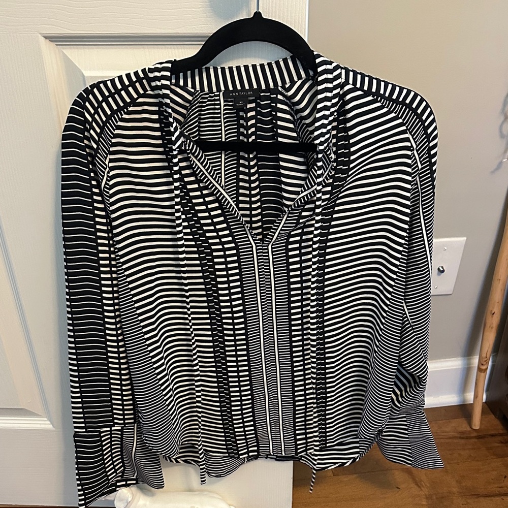 Ann Taylor Striped Black and White Women's dress Top